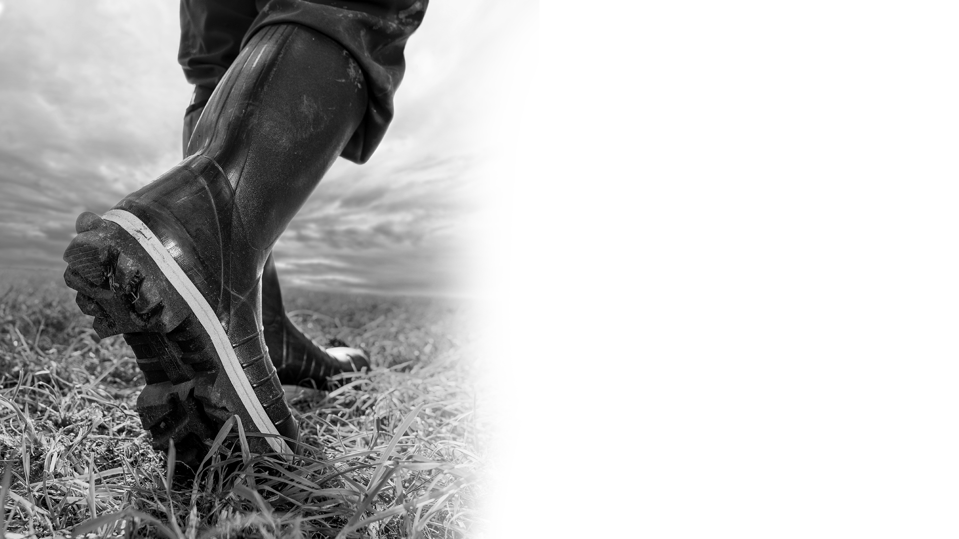 image of man walking through field in boots
