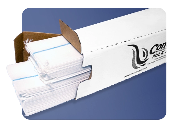 Image of Conewango Milk Filters package coming out of a blue box