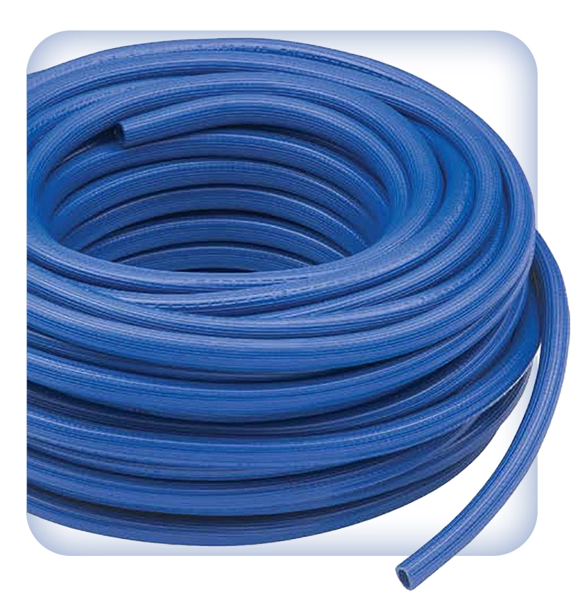 image of blue parlor washdown hose coiled up coming out of a white box