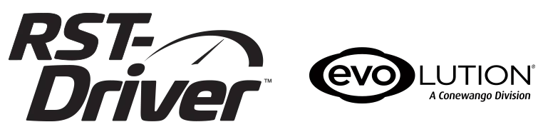 image of black and white RST-Driver and Evolution logo